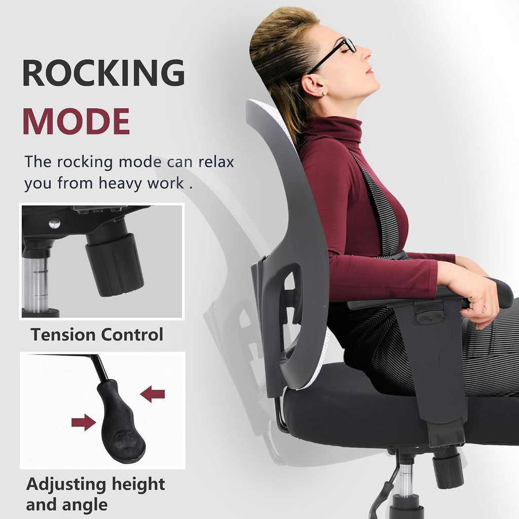 Big and Tall Office Chair 400lbs Desk Chair Mesh Computer Chair with Lumbar Support Wide Seat Adjust Arms Rolling Swivel High Back Task Executive Ergonomic Chair for Home Office (White)