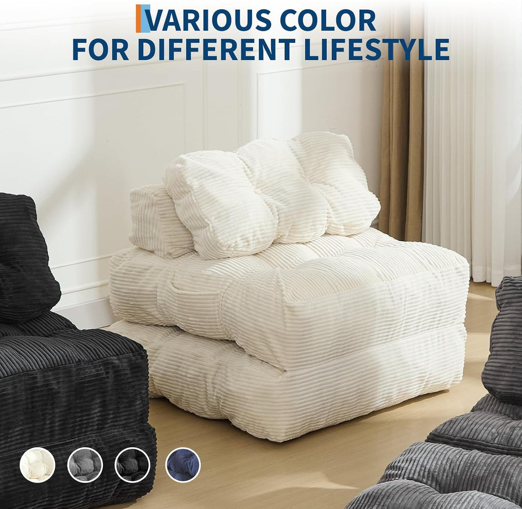 Folding Sofa Bed, 3-in-1 Convertible Sleeper Chair with Pillow, Single Futon Couch Bed with Back Support, Portable Fold Out Chair Bed Comfy Floor Sofa Lounge for Living Room Bedroom, Beige