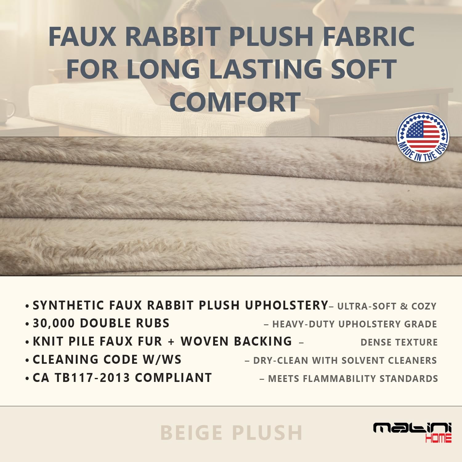 Matini Home Memory Foam Futon Mattress, Foldout Couch Futon Mattress - 6x54x74 (Beige) - Plush Faux Fur Fabric Comfortable and Heavy Duty Sofa Bed, Thick Corded Cushion for All (Frame NOT Included)