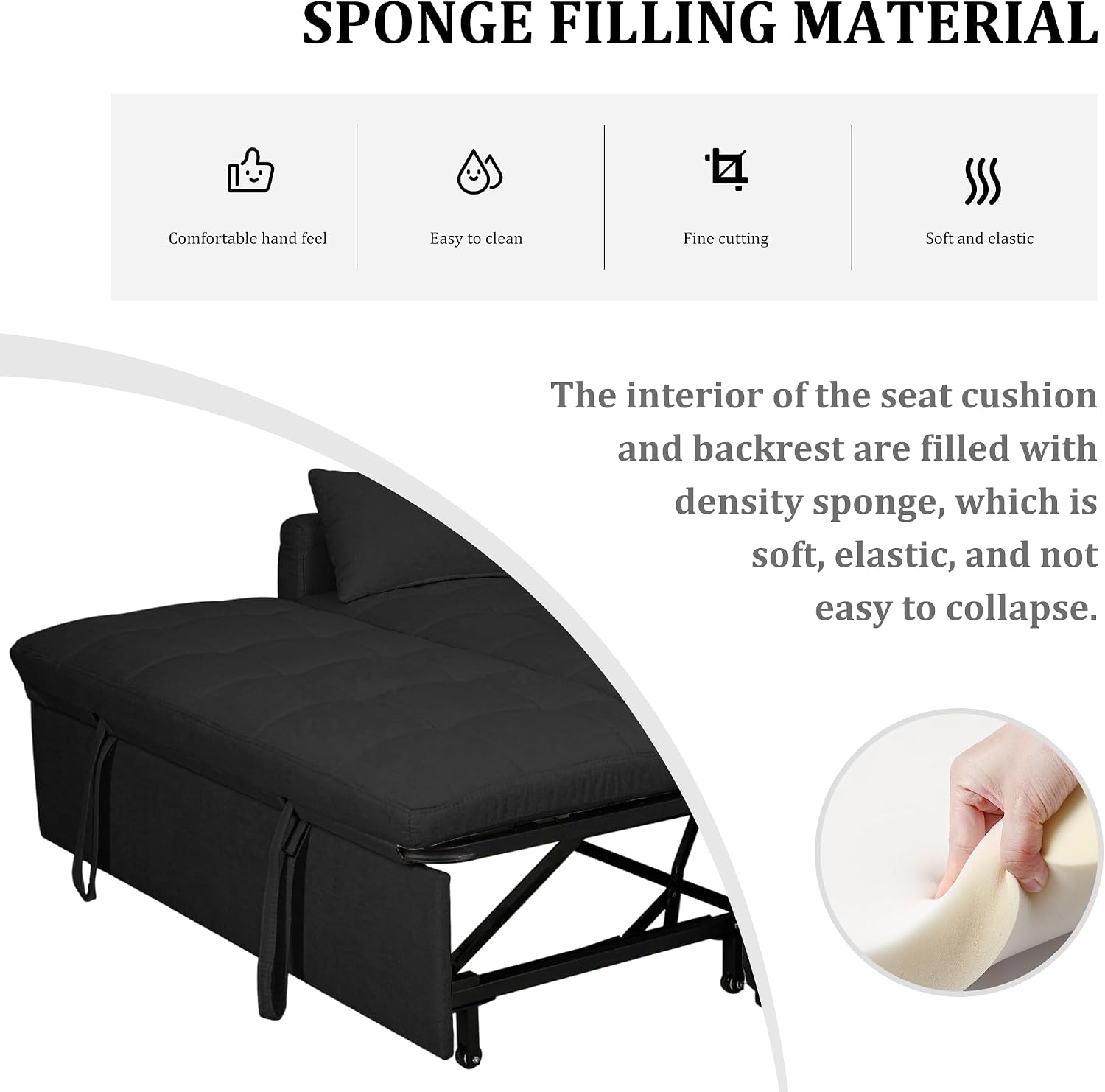 Oversized 3-in-1 Convertible Sleeper Sofa Bed, Futon Couch with Pullout Bed, 2-Seater Loveseat Sofa w/Pockets, Adjustable Backrest and Pillows for Living Room Apartment (Black-Button Tufted)