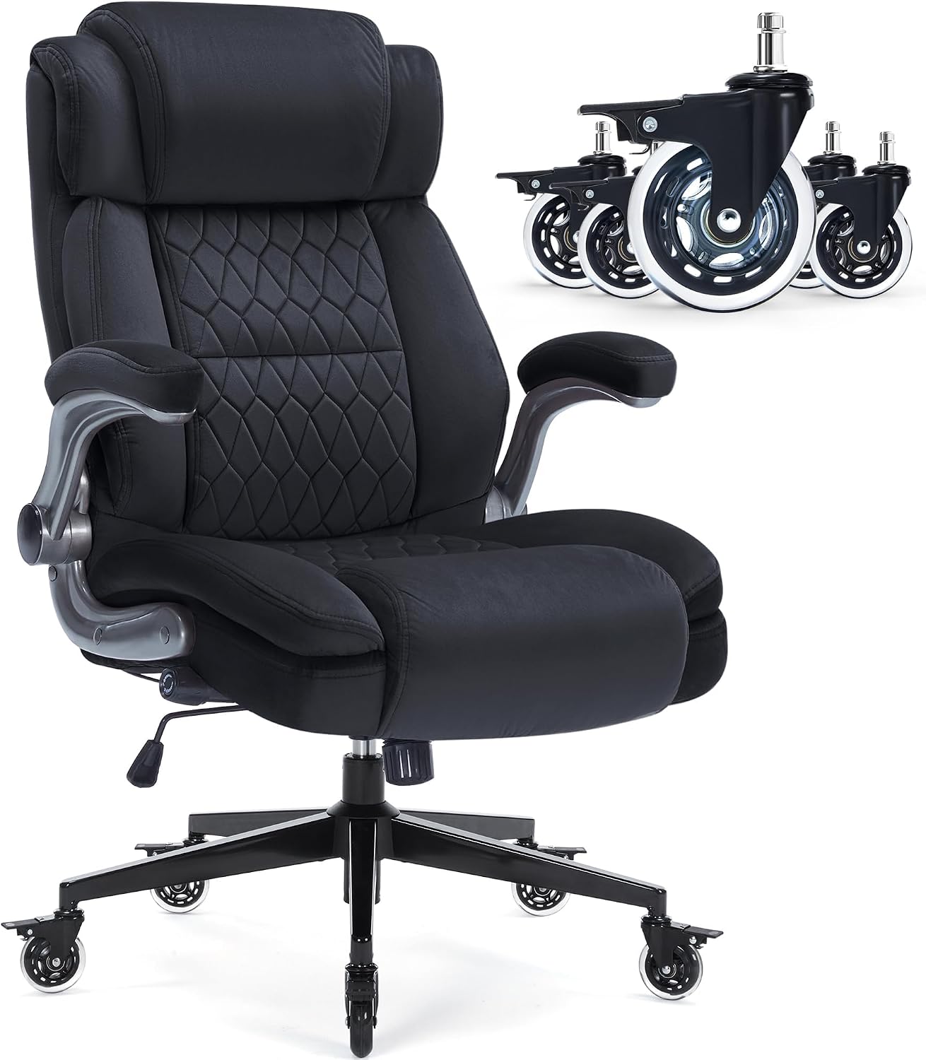 Office Chair with Locking Wheels, Ergonomic High Back Fabric Desk Chair with Adjustable Lumbar Support, Flip-Up Arms, Thick Padded Seat, 400lbs Heavy Duty for Home Office Adults