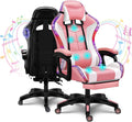 LED Gaming Chair Ergonomic Massage Racing Computer Chairs High Back Video Game Chairs with Speakers PU Leather with Footrest Headrest Lumbar Support Office Desk Chair for Adults Teens,Pink