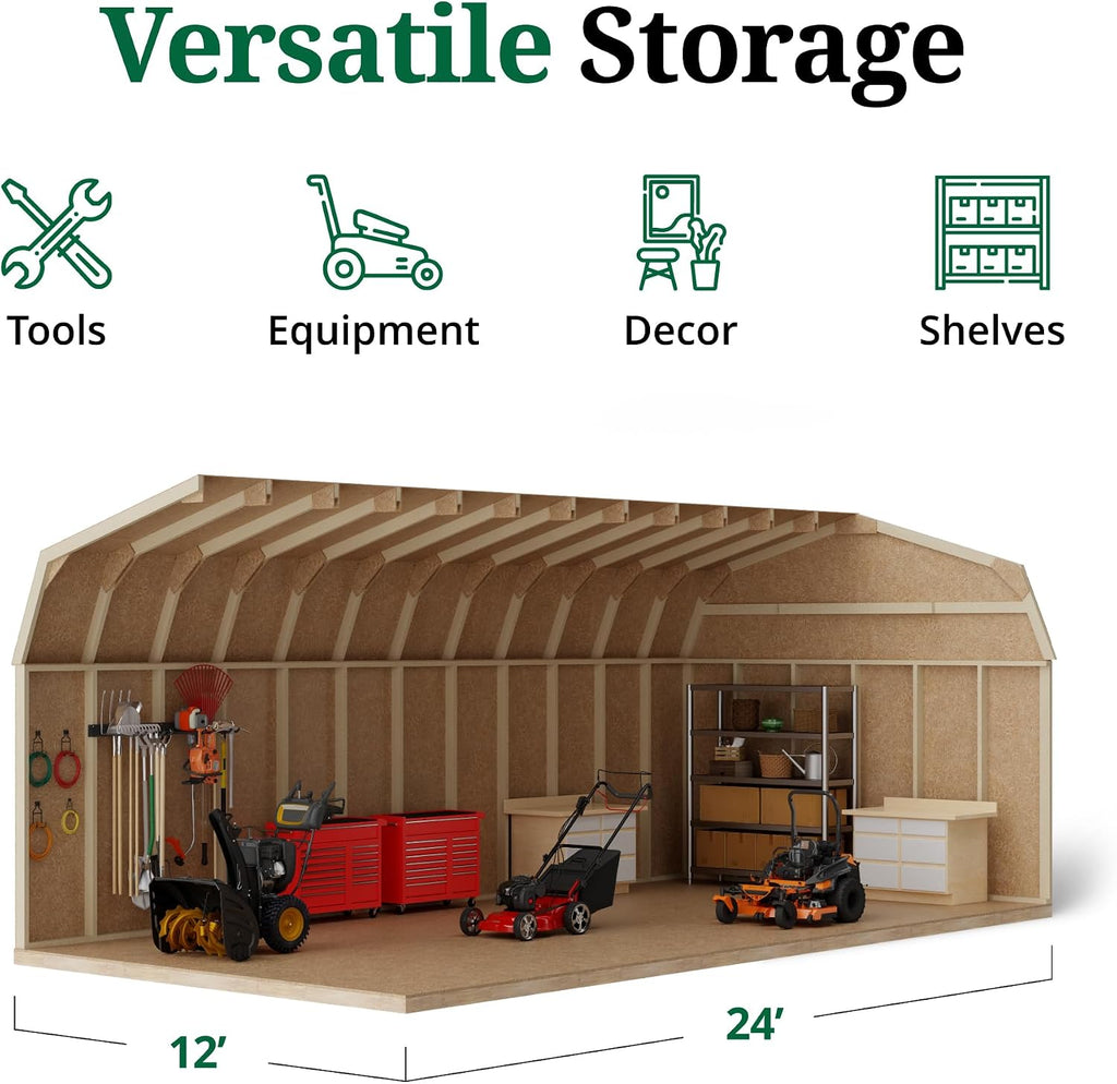Little Cottage Co. 12x24 Value Gambrel Barn with 6 ft. Sidewalls with Floor, Outdoor Wood Storage Shed Do-It-Yourself Precut Kit