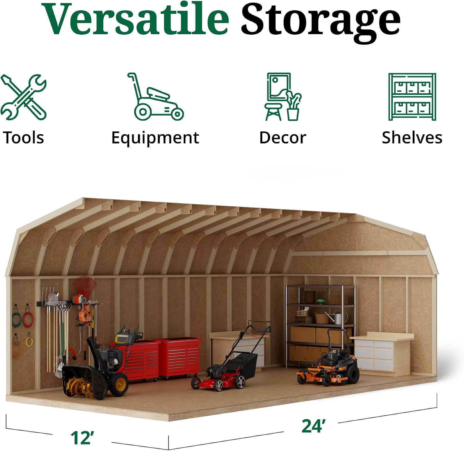 Little Cottage Co. 12x24 Value Gambrel Barn with 6 ft. Sidewalls with Floor, Outdoor Wood Storage Shed Do-It-Yourself Precut Kit