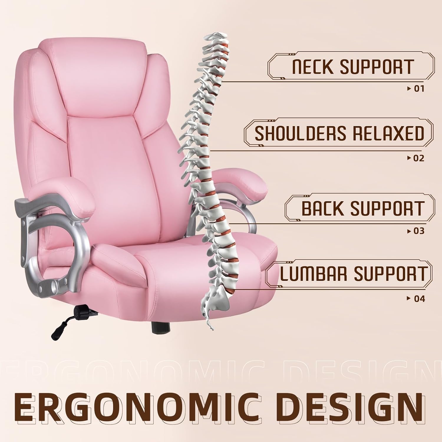 OFIKA Big and Tall Office-Chair 500lbs - Adjustable Lumbar Support, Office Chair for Heavy People, Heavy Duty High Back Executive with Wide Seat and Quiet Rubber Wheels