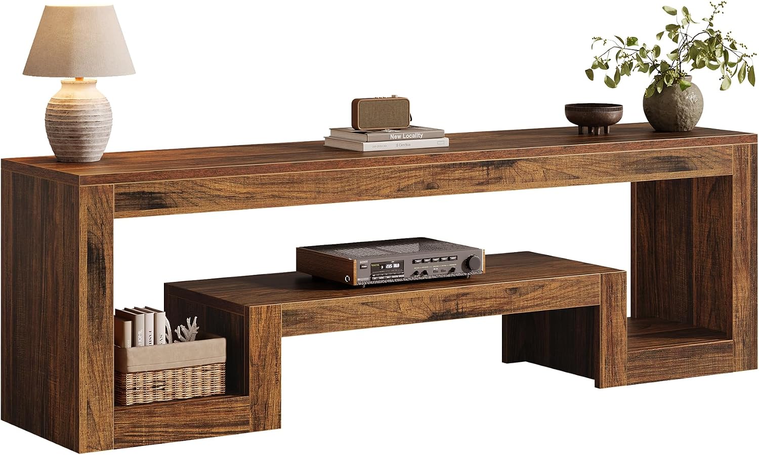 Tribesigns 63-Inch TV Stand for 55/60/65/75-Inch TVs, Farmhouse Entertainment Center with Open Storage Shelves, Wood Television Console for Living Room, Bedroom