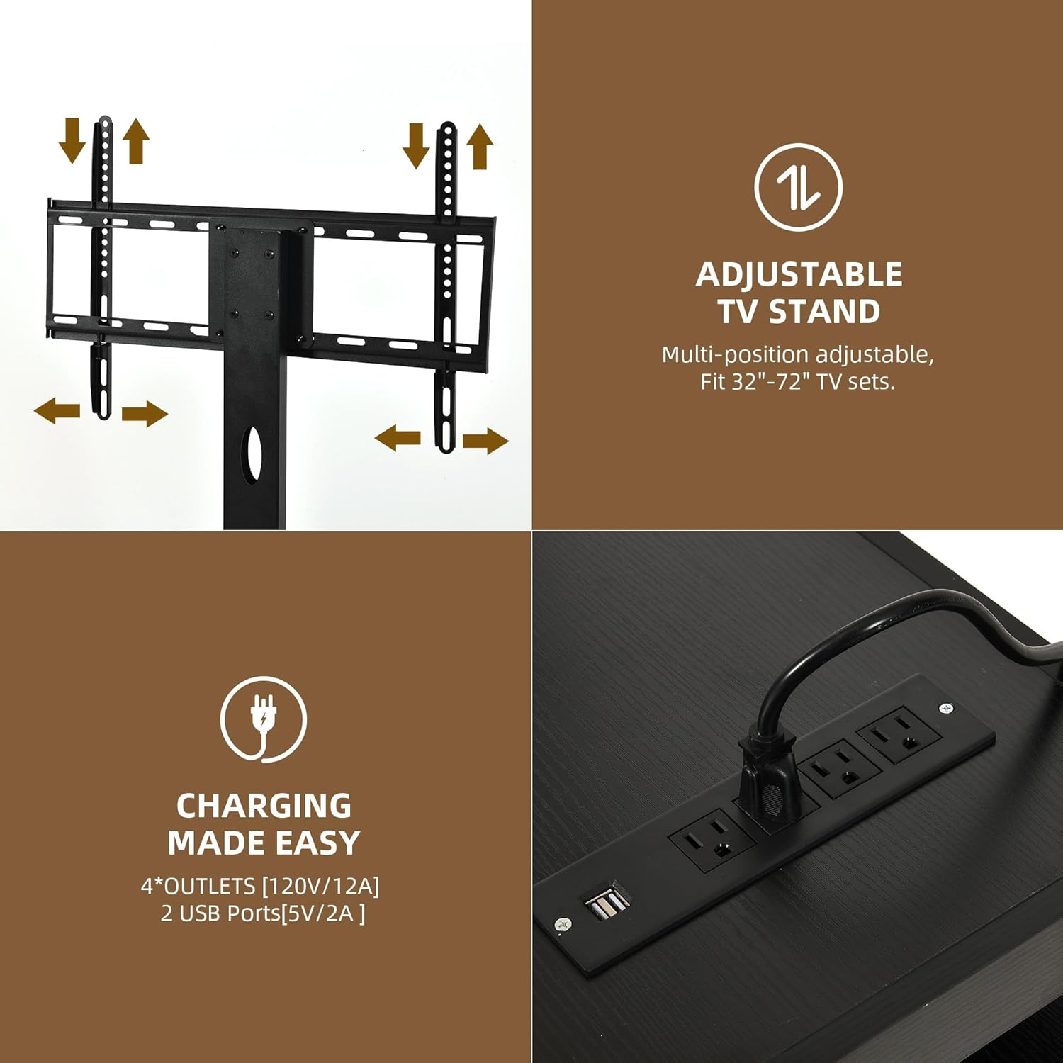 DWVO Black TV Stand for 75/70/65 inch TV with Mount & Power Outlet, Modern LED TV Stands for Living Room, Entertainment Center with Storage, Television Stand, Gaming Media Stand, Black