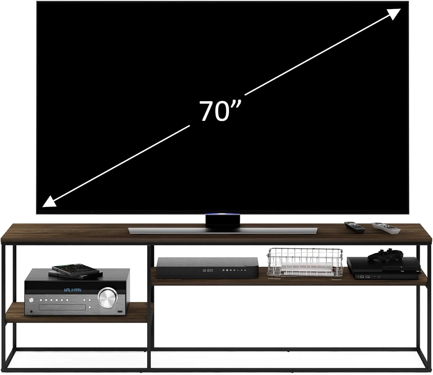 Furinno Moretti Modern Lifestyle TV Stand, Entertainment Center for TV up to 78 Inch, for Living Room, Bedroom, Brown Walnut