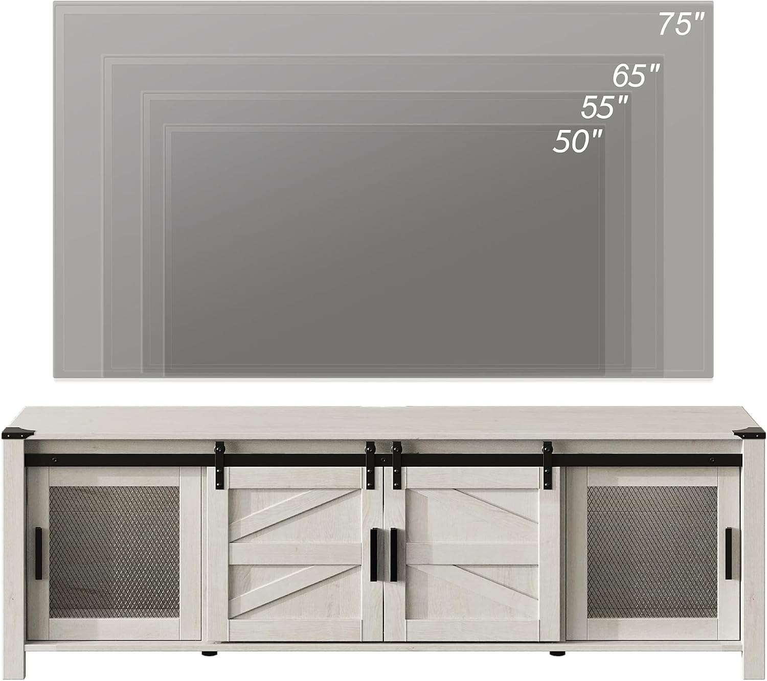 WAMPAT Farmhouse TV Stand for ups to 75 inch TV,Sliding Barn Door Entertainment Center Media TV Console Table with Storage Shelf for Living Room Bedroom, Antique White