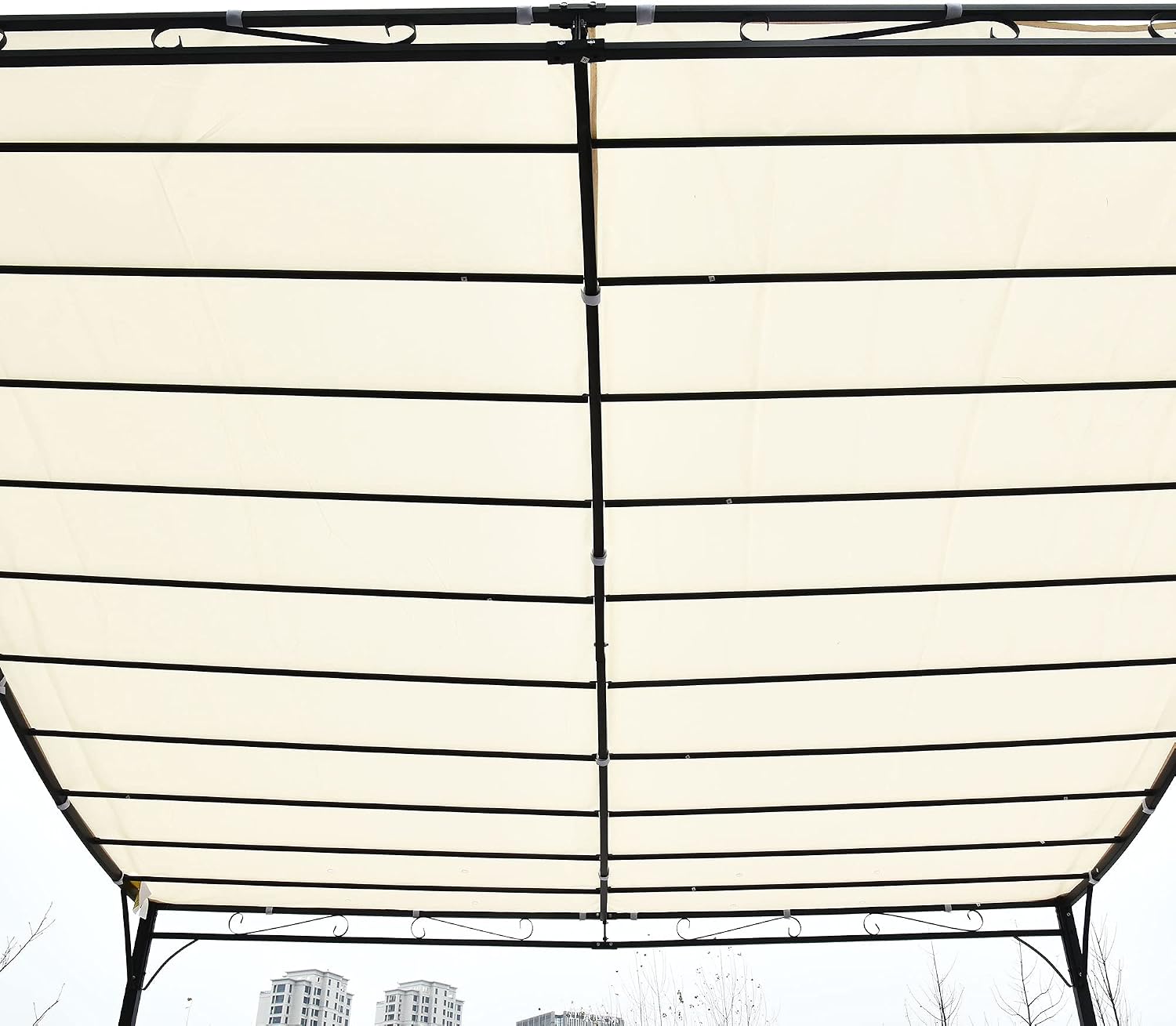 10' x 10' Steel Outdoor Pergola Gazebo, Patio Canopy with Weather-Resistant Fabric and Drainage Holes for Backyard Pool Deck Garden (Cream White)
