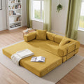 Antetek 78' Convertible Futon Sofa Bed, 3-Seater Modern Corduroy Foam Floor King Size Bed Foldable Sleeper Lounge Loveseat Sofa Couch with 2 Throw Pillows for Living Room Bedroom Guest Room, Yellow