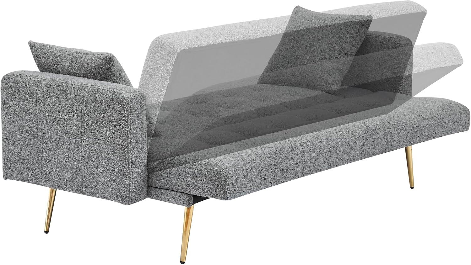 Eafurn Teddy Fleece Folding Sleeper Sofa Bed Convertible Futon Loveseat Couch with 3 Adjustable Backrest, Tufted Recliner Lounge Sofabed Daybed with Golden Metal Legs for Living Room Apartment
