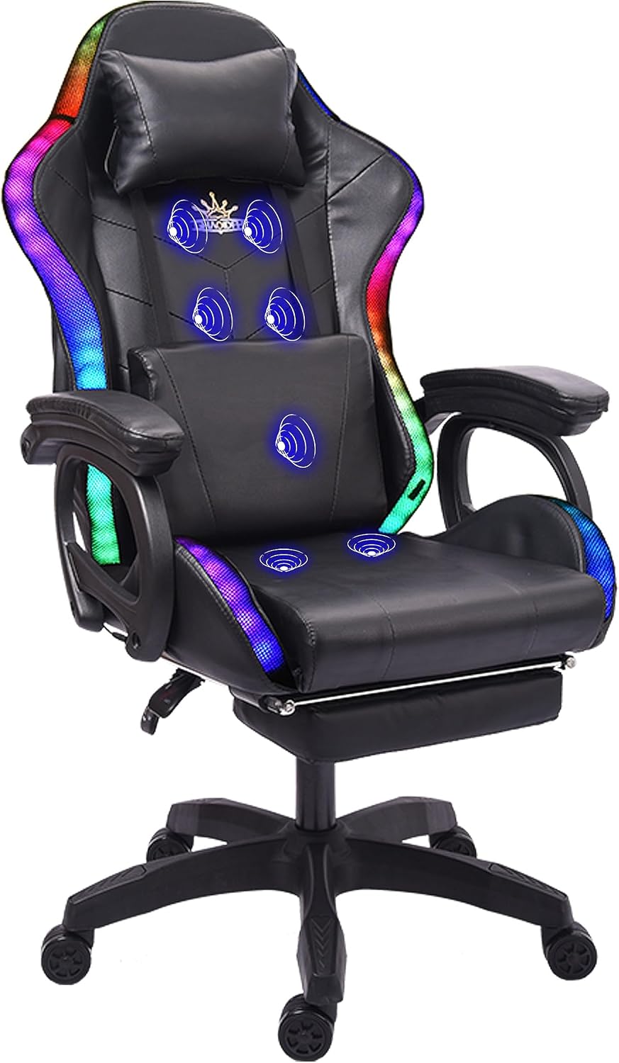 Ergonomic Professional Gaming Chair, Gaming Chair with Massage, Speaker, LED Light, and Footrest, Comfortable Computer Recline with Headrest and Lumbar Support.,Black
