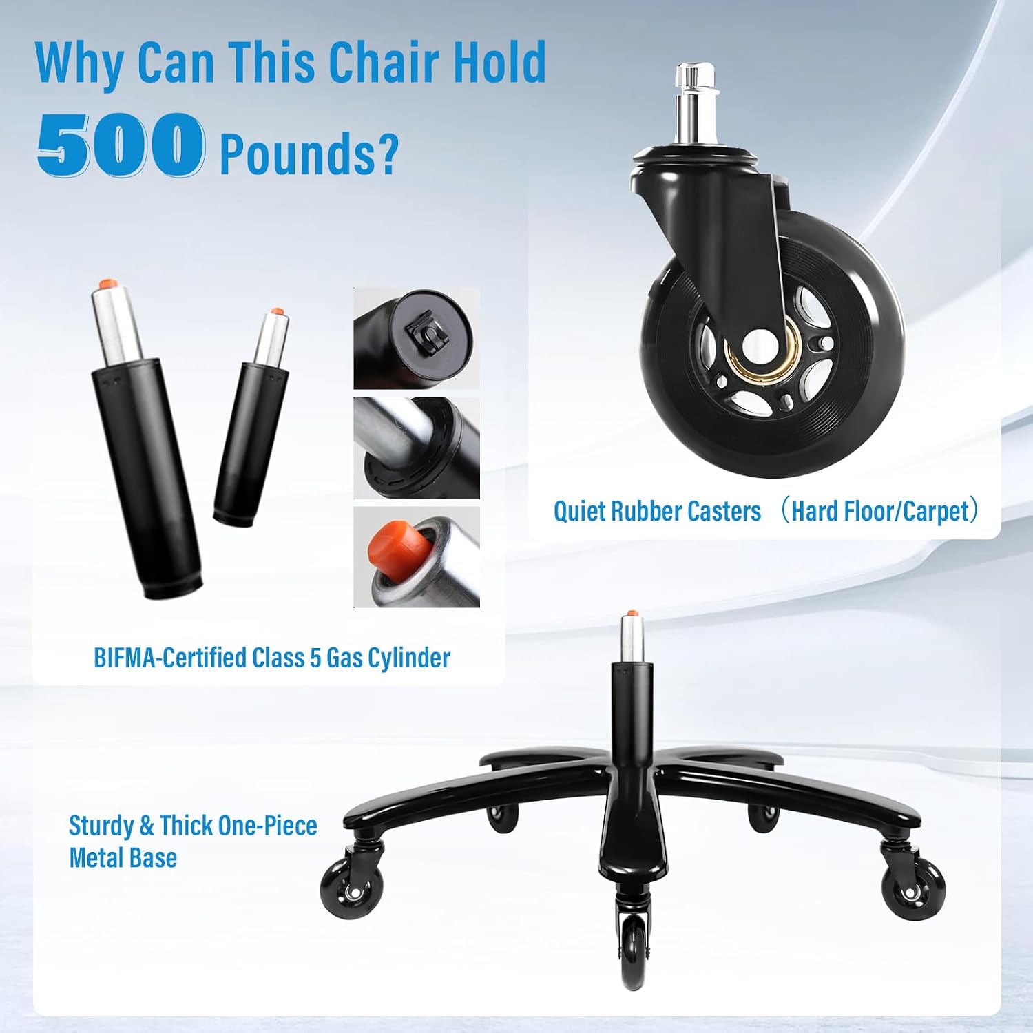 500lbs Big and Tall Office Chair - Heavy Duty Mesh Ergonomic Desk Chair with Headrest, High Back Computer Chair - Flip-up Armrests, Wide Thick Seat Cushion, Quiet Wheels, Grey