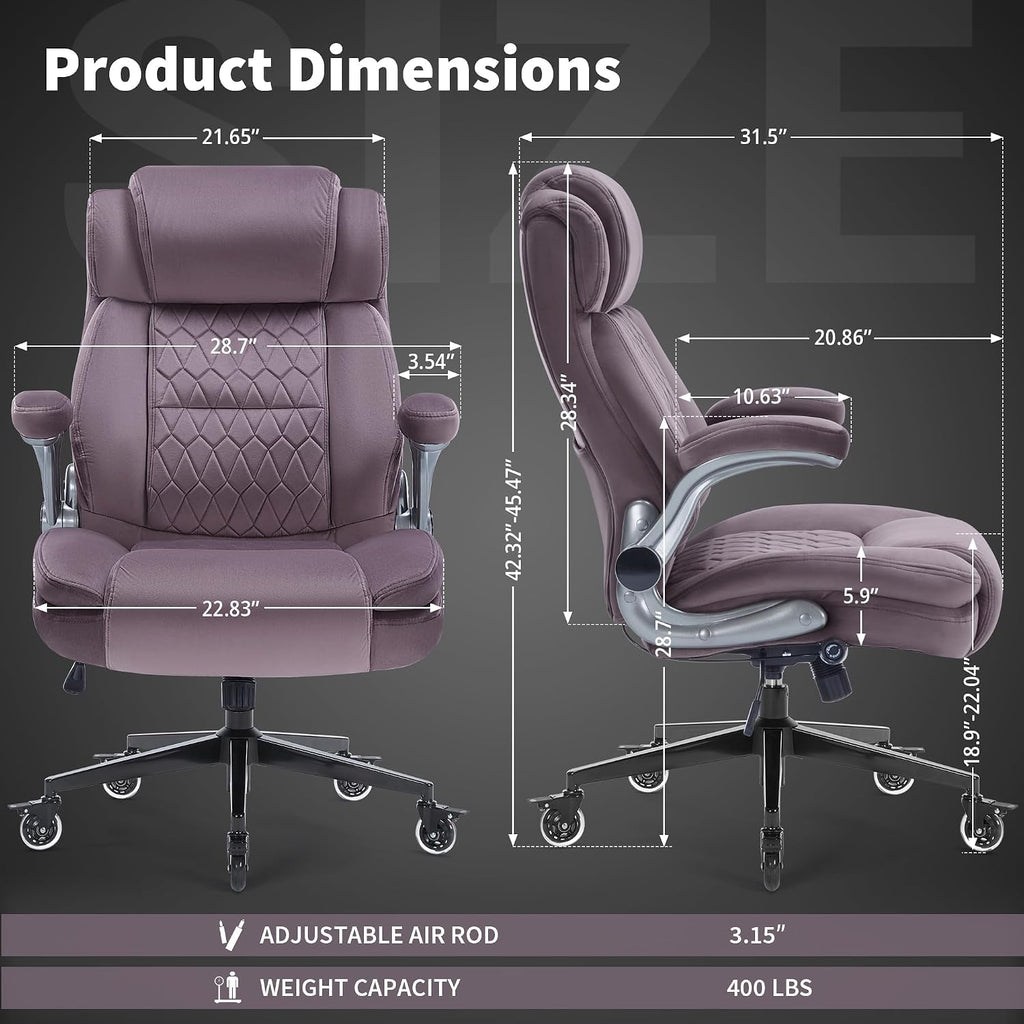 Office Chair with Locking Wheels, Ergonomic High Back Fabric Desk Chair with Adjustable Lumbar Support, Flip-Up Arms, Thick Padded Seat, 400lbs Heavy Duty for Home Office Adults