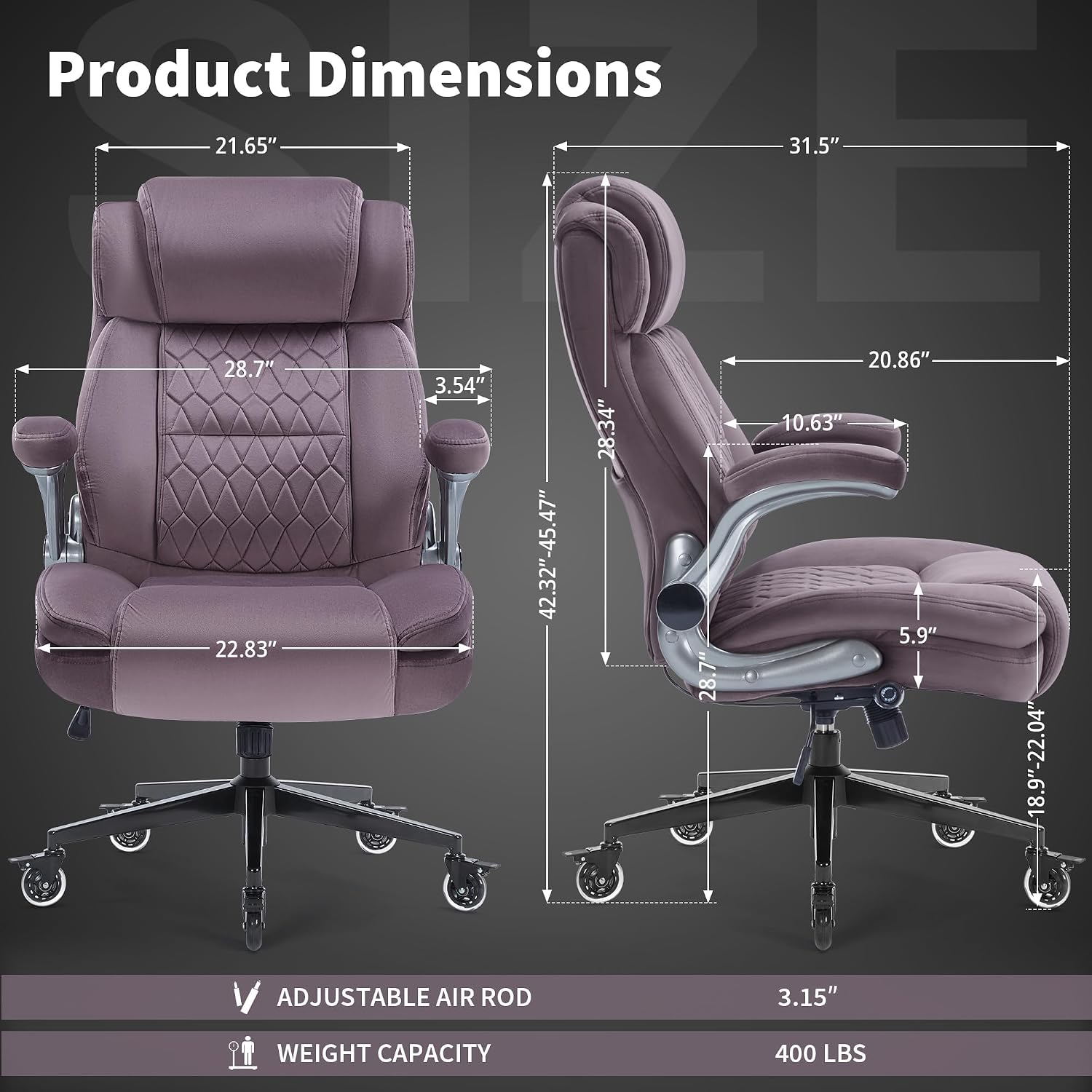 Office Chair with Locking Wheels, Ergonomic High Back Fabric Desk Chair with Adjustable Lumbar Support, Flip-Up Arms, Thick Padded Seat, 400lbs Heavy Duty for Home Office Adults