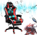 Gaming Chair for Adult with Footrest and Massage, Video Game Chair with Speakers and RGB LED Lights, PU Leather, Ergonomic Racing Computer Chairs with Lumbar Support and Armrest,Red