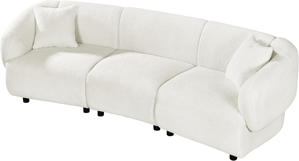 Christopher Knight Home Obito Boucle Upholstered 3-Seater Sofa, Modern Home Sofa Living Room, Wooden Large Upholstered Sofa Couch for Apartment/Home Office, Light Beige