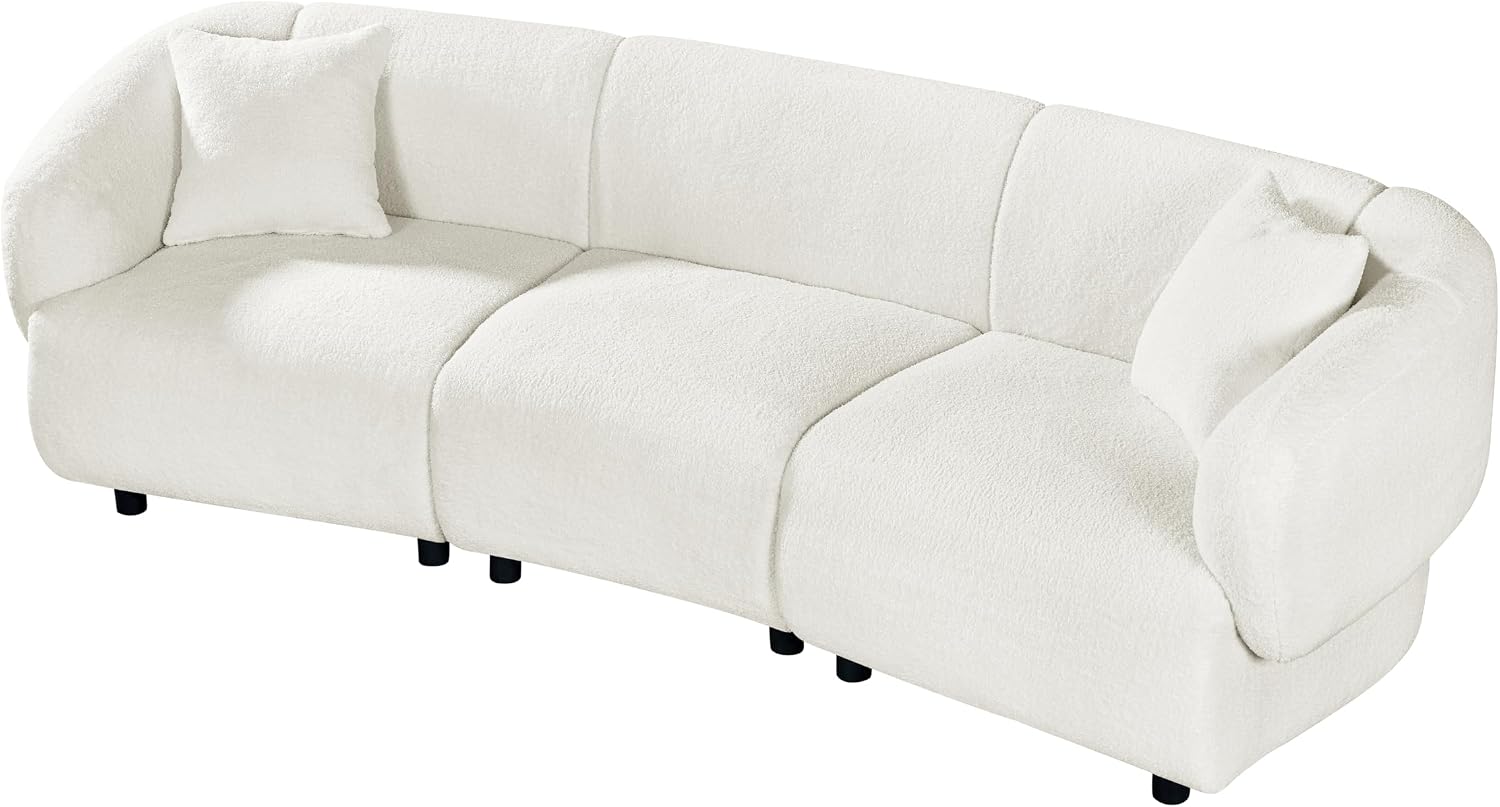 Christopher Knight Home Obito Boucle Upholstered 3-Seater Sofa, Modern Home Sofa Living Room, Wooden Large Upholstered Sofa Couch for Apartment/Home Office, Light Beige