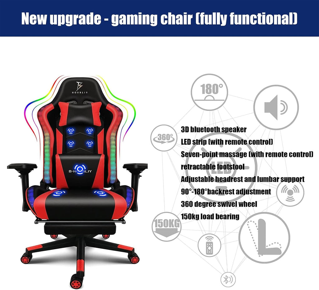 Gaming Chair with Footrest,4d Armrest Ergonomic Office Chair,90-180° Adjustable Backrest High Back Gamer Chair for Adults with Seven Point Massage Game Chair with Speakers,Pink