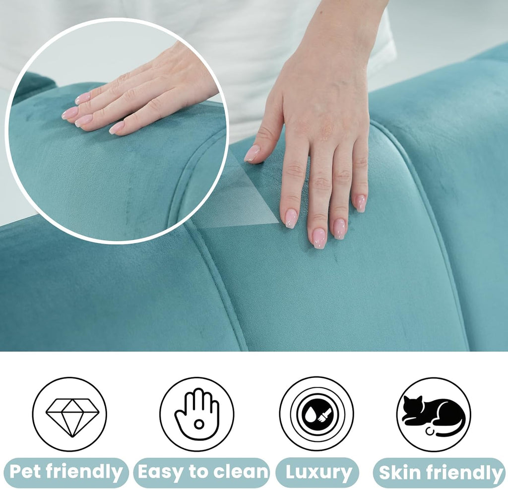 80' Velvet Futon Sofa Bed, Convertible Sleeper Loveseat with Cup Holders & Storage Pockets, Mid Century Modern Couch for Living Room, Bedroom, Office, Small Space (Teal Blue)