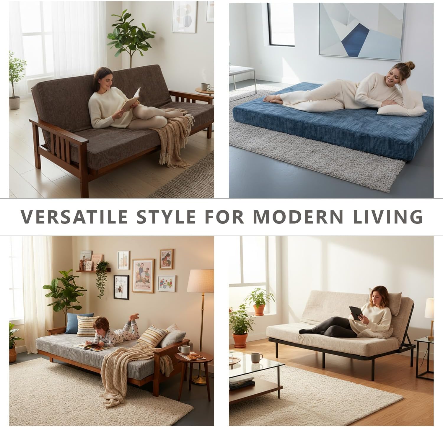 Matini Home Memory Foam Futon Mattress, Foldout Couch Futon Mattress - 54x80 Full XL (Driftwood) - Comfortable and Heavy Duty Sofa Bed, Thick Corded Cushion for All (Frame NOT Included)