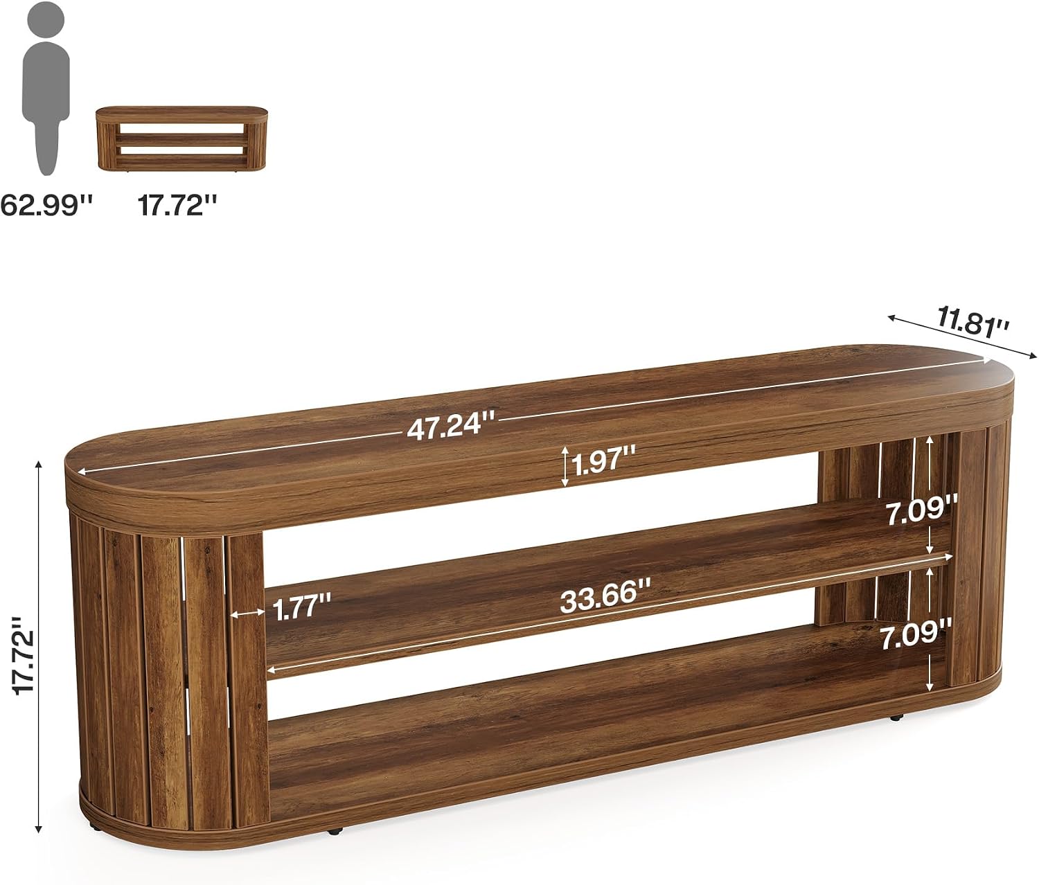 Tribesigns TV Stand for TVs up to 55 Inches, 47.2-Inch Entertainment Center with 2-Tier Open Storage & Adjustable Foot Pads, Oval Media TV Console Table for Living Room, Bedroom, Rustic Brown