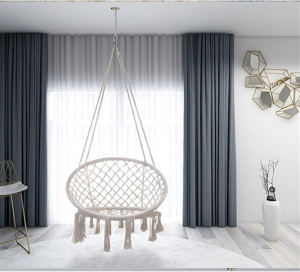 Swings Seats Handwoven Cotton Macrame Hammock Hanging Chair Swing for Indoor & Outdoor Use with Backrest, Children's Tassel Swing Hanging Basket Swing Set(Gris)