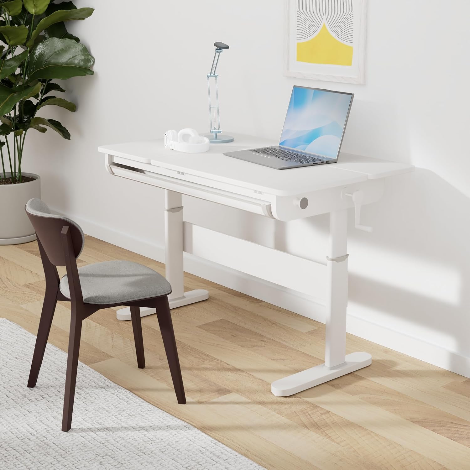 FCD Kids Desk, Wooden Adjustable Height Ergonomic Study Desk with Tiltable Desktop, Pull Out Storage Drawer for Kids 4-13 (Bookshelf Not Included)