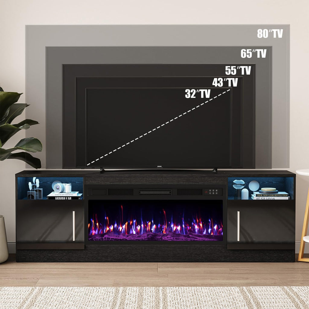 VITESSE Fireplace with TV Stand 36' inch Electric Fireplace Up to 80' TVs, LED Light Entertainment Center, 70' Modern Wood High Gloss with Highlight Storage Cabinet for Living Room (Black)
