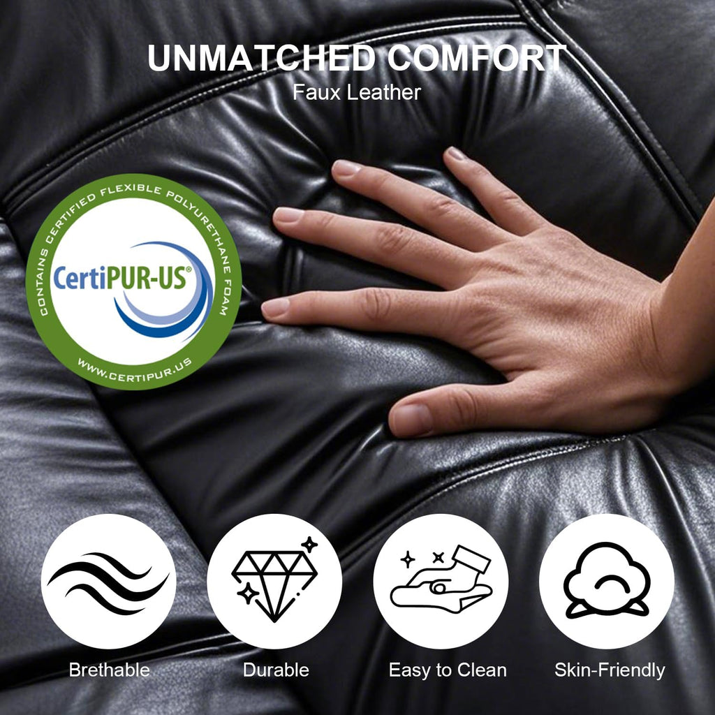 MUUEGM Futon Sofa Bed, 71' Folding Recliner Lounge with Adjustable Backrest & Armrests, Comfy Loveseat Sleeper Couch for Compact Spaces, Faux Leather, Black