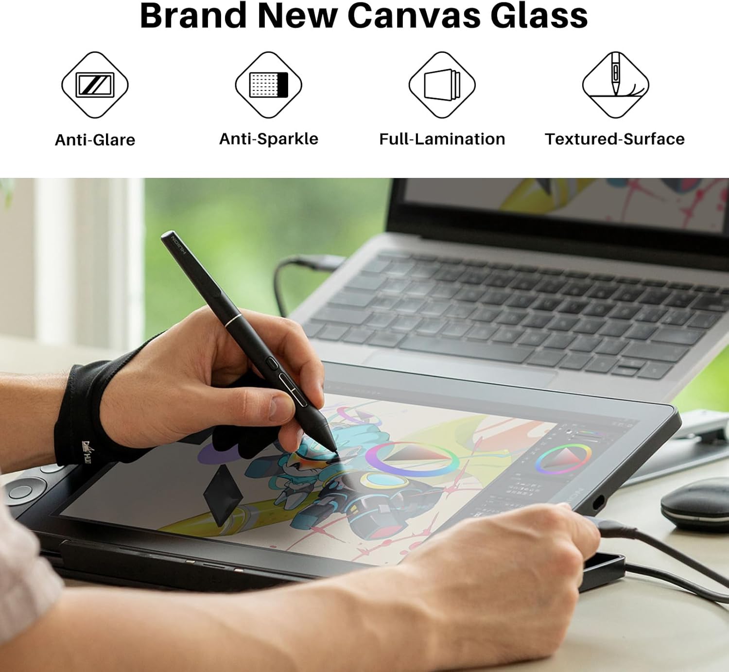 HUION Kamvas 13 (Gen 3) Drawing Tablet with Screen,13.3' Full-Laminated Art Tablet with Anti-Sparkle Canvas Glass 2.0, 99% sRGB, PenTech 4.0, 16384 Pen Pressure, Dual Dial for PC, Mac, Android, Black