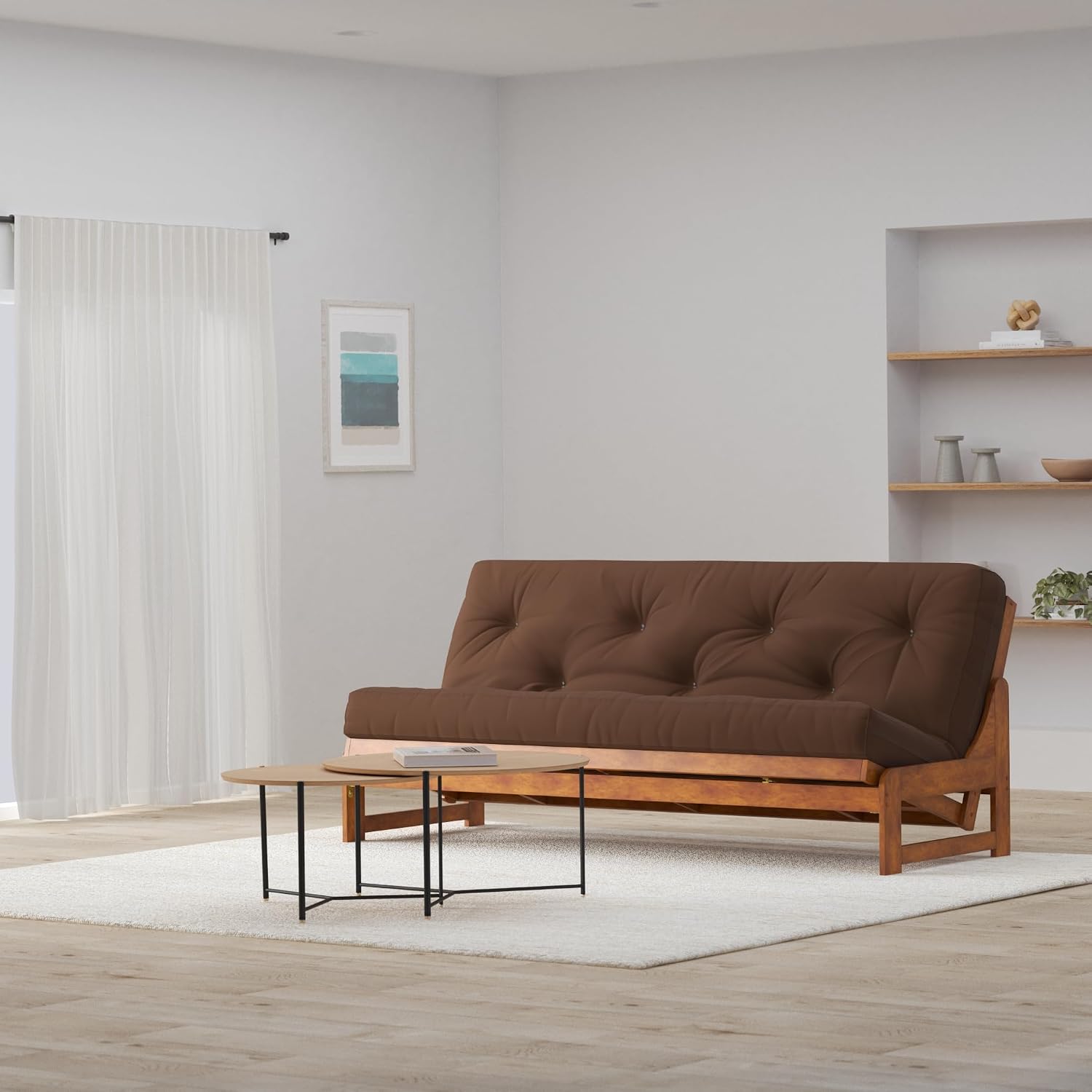 Nirvana Futons Arden Futon Set - Full Size, Frame, 8' Mattress, Microfiber Sussex Fudge Cover