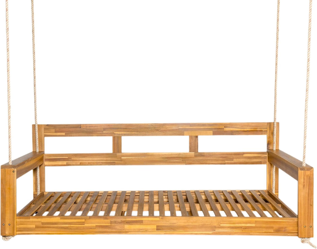 Harper & Bright Designs Patio Wooden Twin Size Porch Swing Daybed Frame, Garden Swing Bench Chair with 4 Hanging Ropes for Backyard,Outdoor,Natural