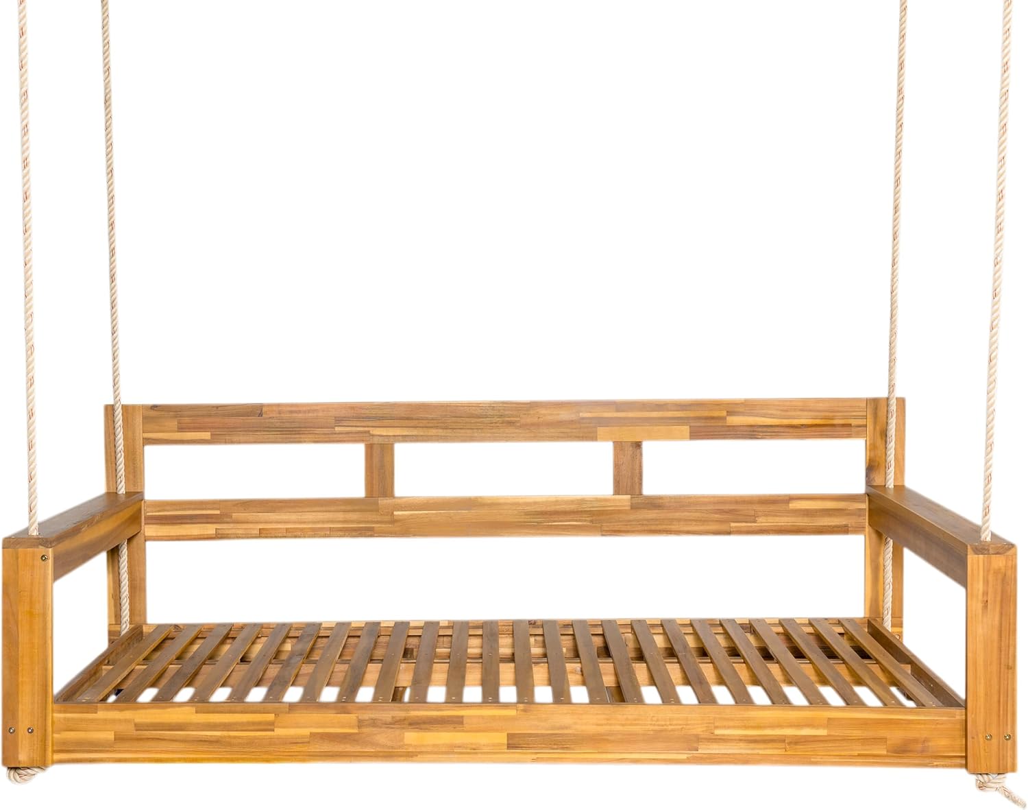 Harper & Bright Designs Patio Wooden Twin Size Porch Swing Daybed Frame, Garden Swing Bench Chair with 4 Hanging Ropes for Backyard,Outdoor,Natural