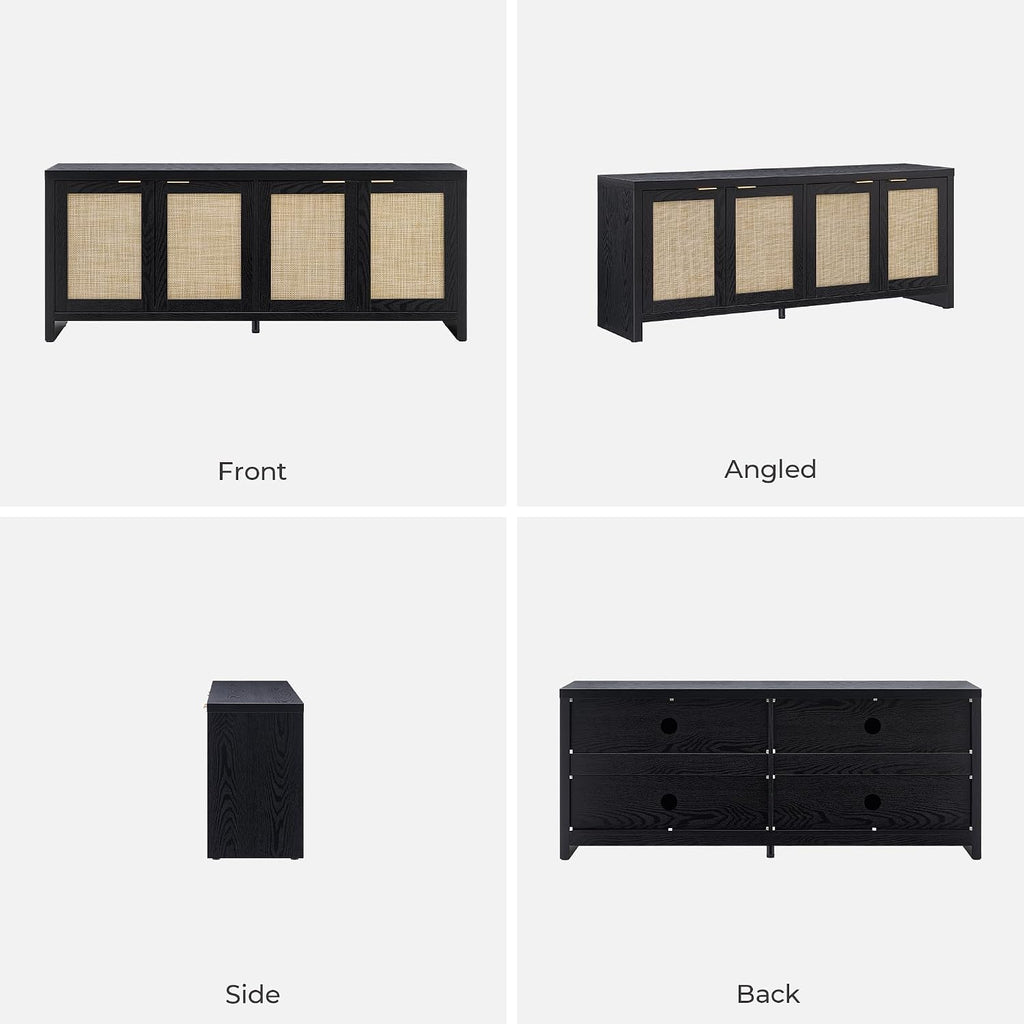 SICOTAS TV Stand for Living Room Boho Entertainment Center for Bedroom with 4 Rattan Cabinets Farmhouse Television Stands with Storage Large Media Console Table for TVs up to 65 Inch