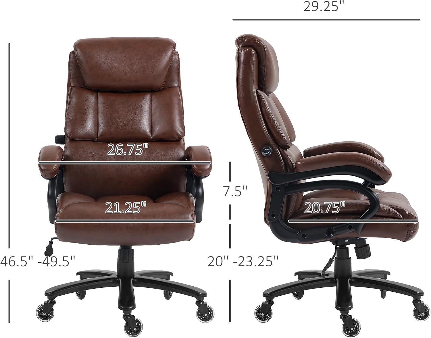 Ergonomic Office Chair for Big and Tall Adults, 400 lb Capacity Computer Gaming Desk Chairs with Swivel Rolling Wheels, Comfy Home Furniture Chairs for Bedroom,Brown