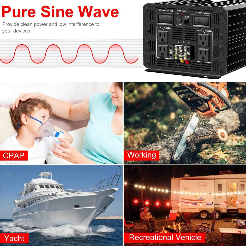 Xijia 6000W Pure Sine Wave Power Inverter dc 24V to 110v ac Converter 60HZ Solar Converter for Home rv Use car (DC24V (Range 20V-30V) 6000W)
