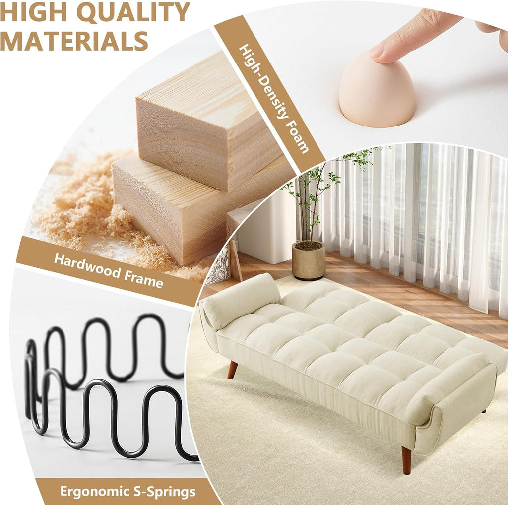 75' Convertible Futon Sofa Bed, Sleeper Couch Bed with Adjustable Backrest, Small Couches for Small Spaces, Living Room, Bedroom and Office (White)