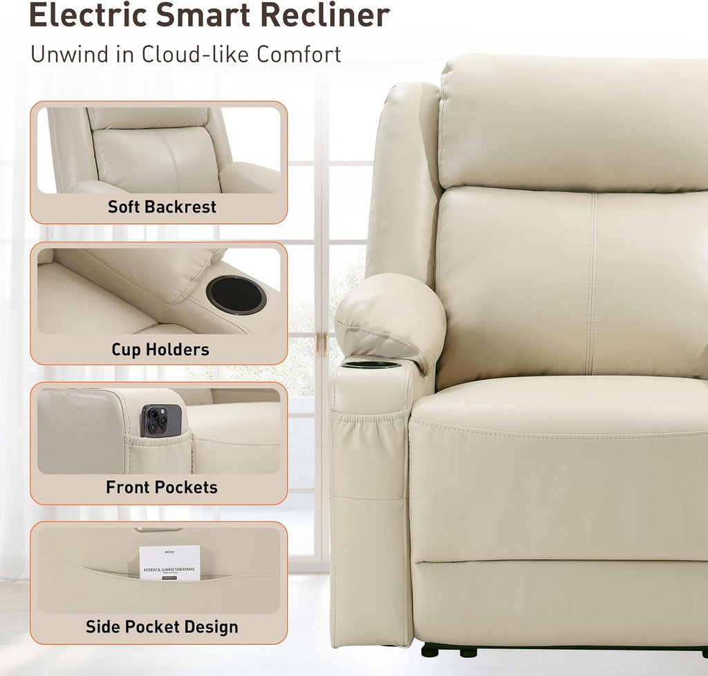 EONIX Wide Power Wall Hugger Recliner Chair for Small Space, Real Zero Clearance Power Recliner for RV, Living Room, Bedroom, 400lbs Heavy Duty, SXXY012992, Cream White