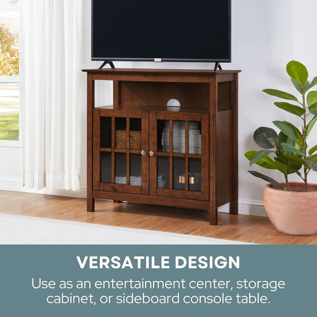 Convenience Concepts Big Sur Highboy TV Stand 36' - Modern Entertainment Center For TVs up to 40', Storage Cabinet for Dining, Living Room, & Entryway, Console Hall Table with Shelves, Dark Walnut