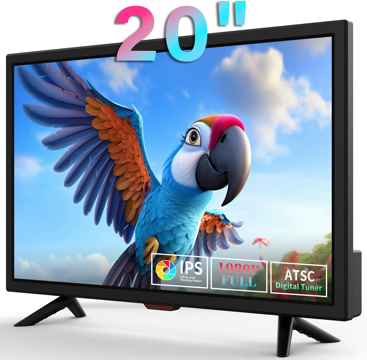 othoig TV 20 inch,Small Kitchen Flat Screen TV with Headphones Port,HDMI,USB and VGA Ports,DV-12V Cable & AC Adapter for use in Your Bedroom & Caravan (Full View Television)