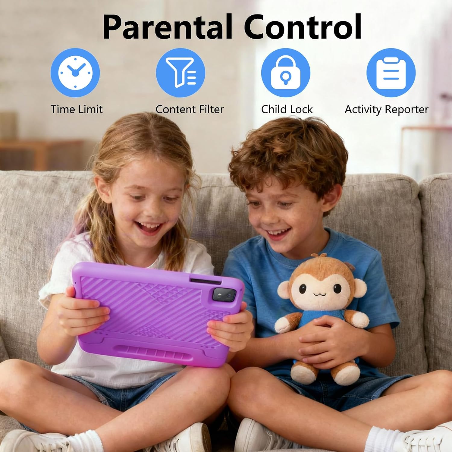 NRKDUBQ Kids Tablet 11 inch Android 15 20GB + 128GB Octa-Core 8000mAh Todder Tablet with Drop-Proof Case, Parental Control, WiFi 6 and Bluetooth, Purple