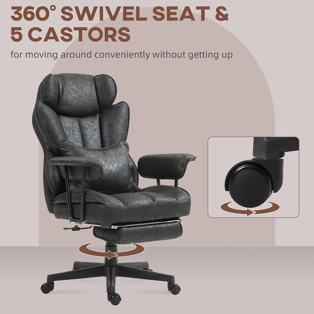 Ergonomic Office Chair with Vibration Massage & Heat, Big and Tall Reclining Computer Desk Chairs with Footrest, Lumbar Support, Swivel Rolling Wheels for Home Office Gaming Adults Chairs,Black