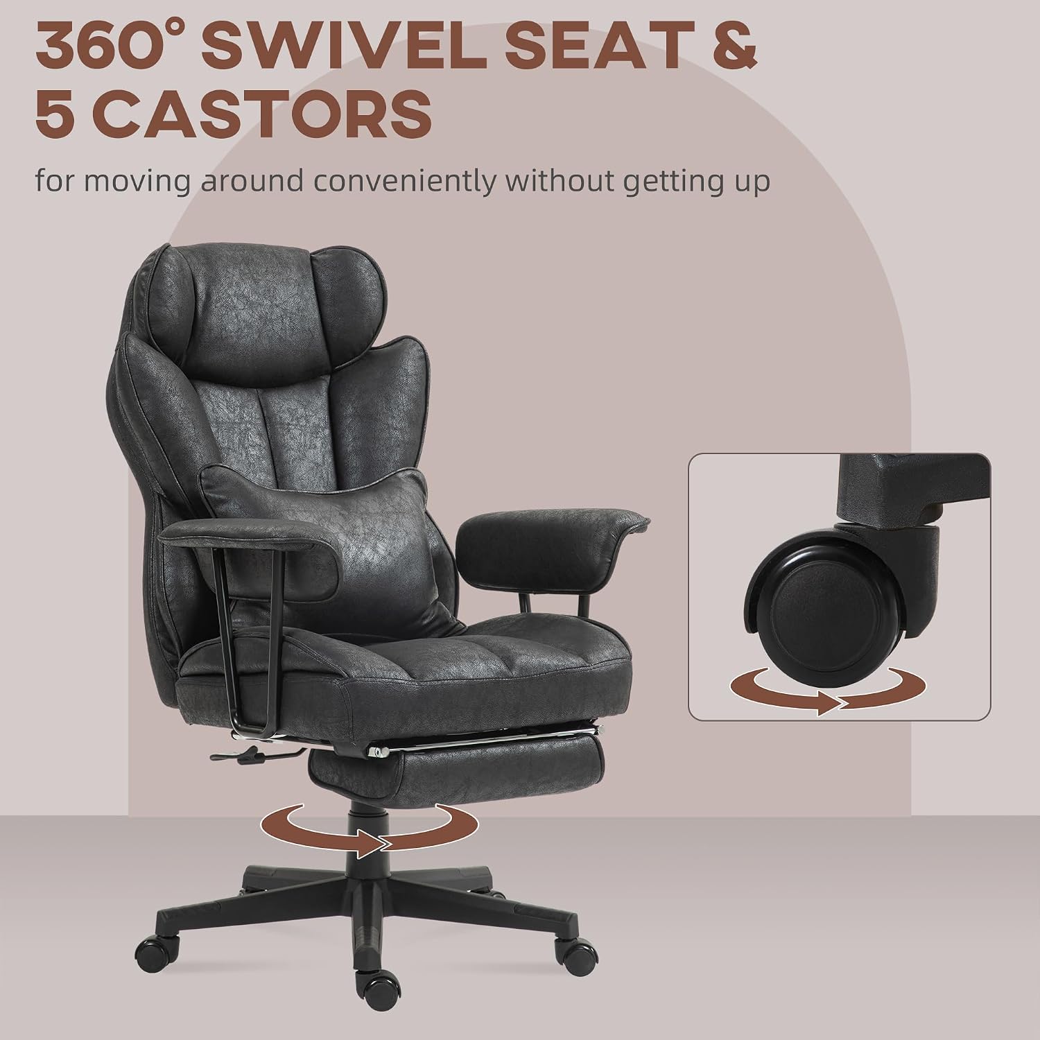 Ergonomic Office Chair with Vibration Massage & Heat, Big and Tall Reclining Computer Desk Chairs with Footrest, Lumbar Support, Swivel Rolling Wheels for Home Office Gaming Adults Chairs,Black