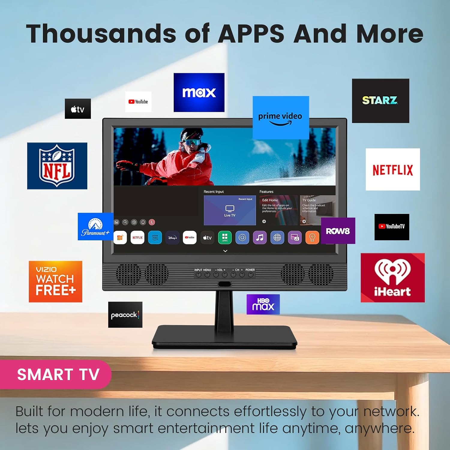 othoig 14 Inch Small Smart TV HD LED, Small Portable Smart TV with Built-in APP, Digital ATSC Tuner,HDMI/USB/AV Inputs, Small Smart Television for Kitchen,Bedroom,RV,Camper