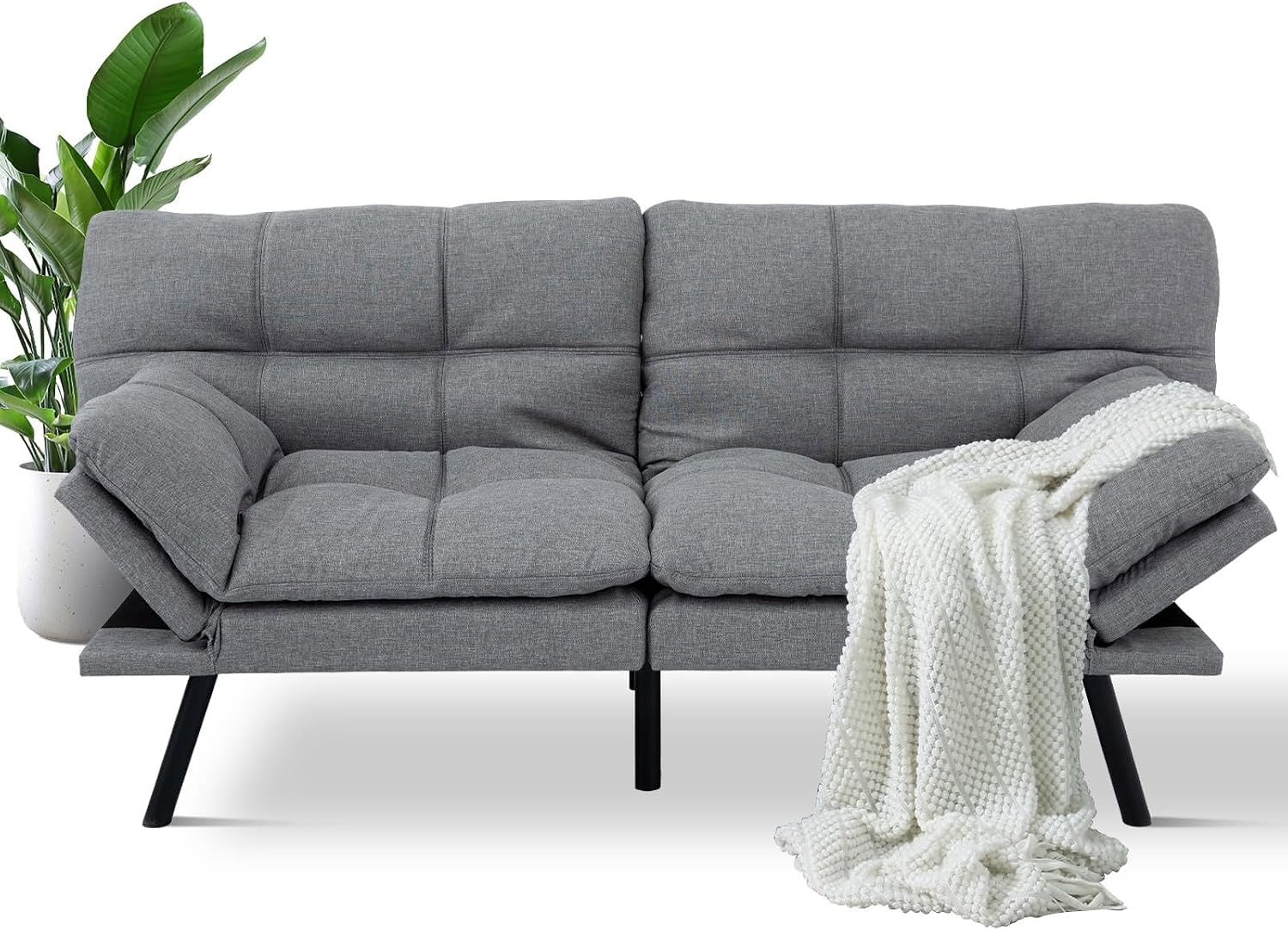 MUUEGM Futon Sofa Bed,Memory Foam Modern Convertible Couch Bed,Folding Futon Sleeper Couch with Compact Living Space,Apartment,Dorm,Bonus Room,71' D x 33' W x 31.5' H,Grey