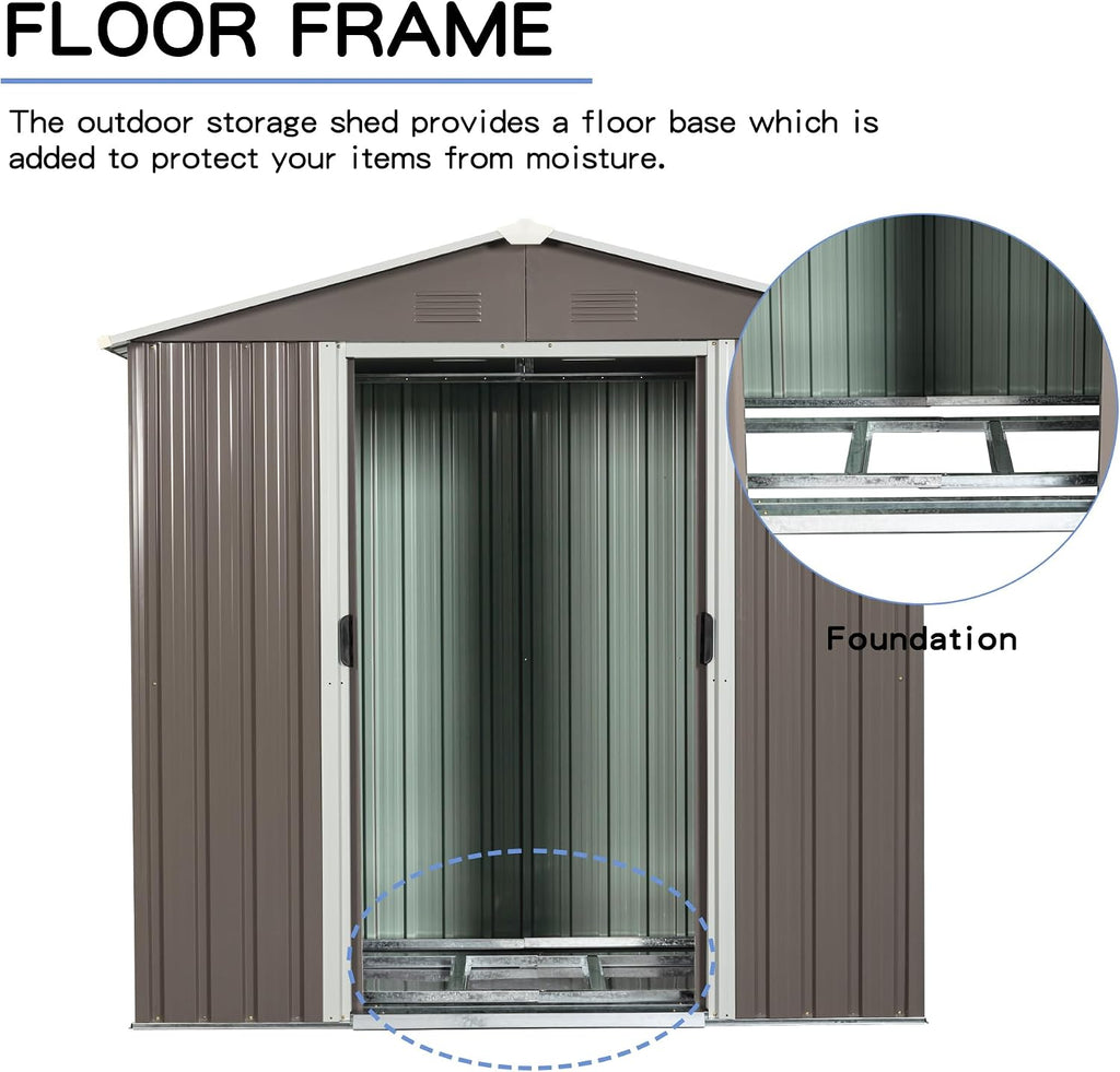 8 x 4 FT Outdoor Storage Shed, Metal Garden Shed with Floor Frame, Tool Shed Outdoor Storage with Lockable Sliding Doors & Air Vents, Storage House Waterproof for Backyard, Lawn, Gray