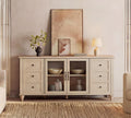 WAMPAT Glass Door TV Stand for TVs up to 75 inch, Wood TV Console Table with 4 Storage Cabinets, Farmhouse Television Stands for Living Room, 58 Inch, Beige