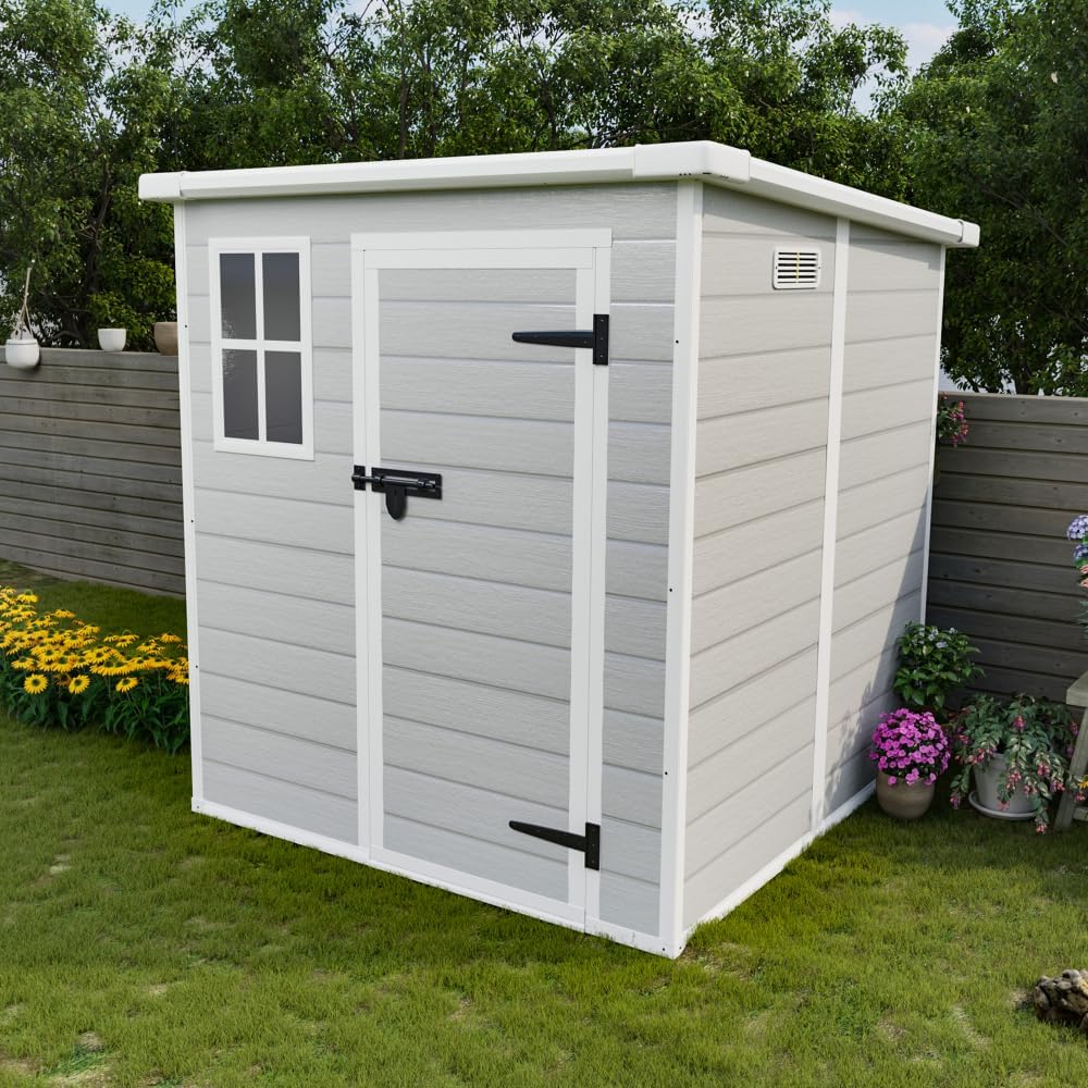 6x6FT Resin Storage Shed - Dark Gray Plastic Garden Shed with Floor Included, Waterproof UV/Rust Proof Outdoor Shed for Backyard, 12mm Thick PP Sheds & Outdoor Storage with HD Acrylic Window (6x6ft)